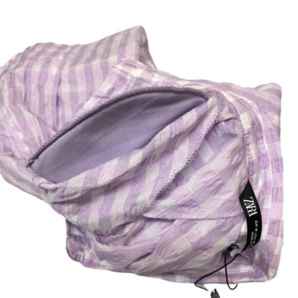 Zara Gingham Crop Top Button Down Blouse Shoulder Pads‎ Bright Pastel - Picture 6 of 11